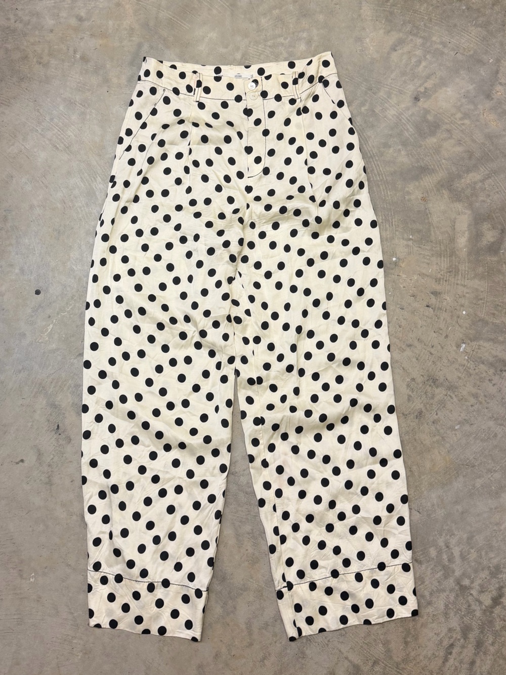 Zara  studio Cream Wide-Leg Polka Dot Pants with Black Dots